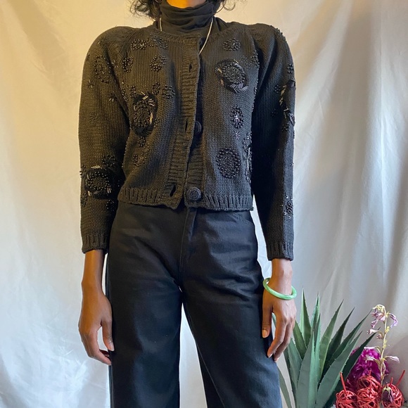 Crop sequins vintage sweater cardigan size small made in Hong Kong - Picture 9 of 9